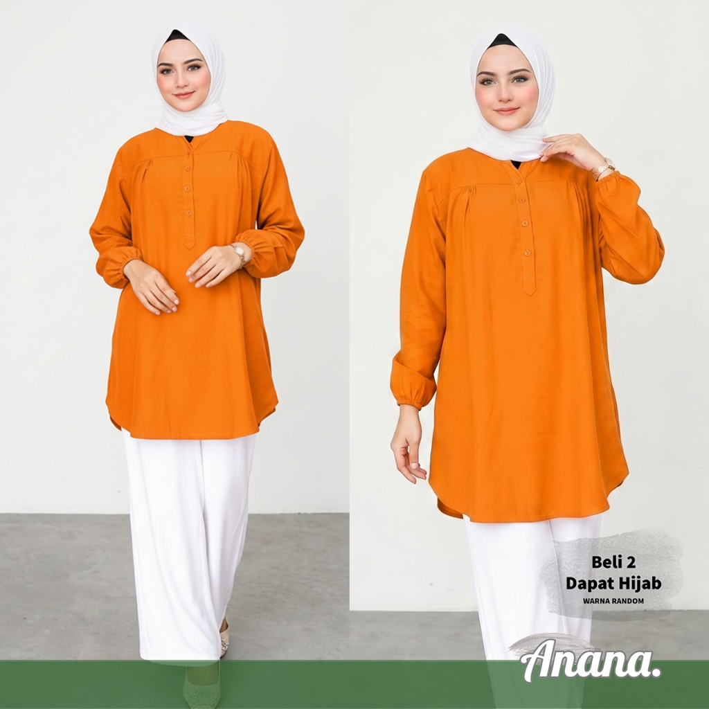 Baju Atasan Blouse Wanita Busana Muslim Lengan Panjang Orange