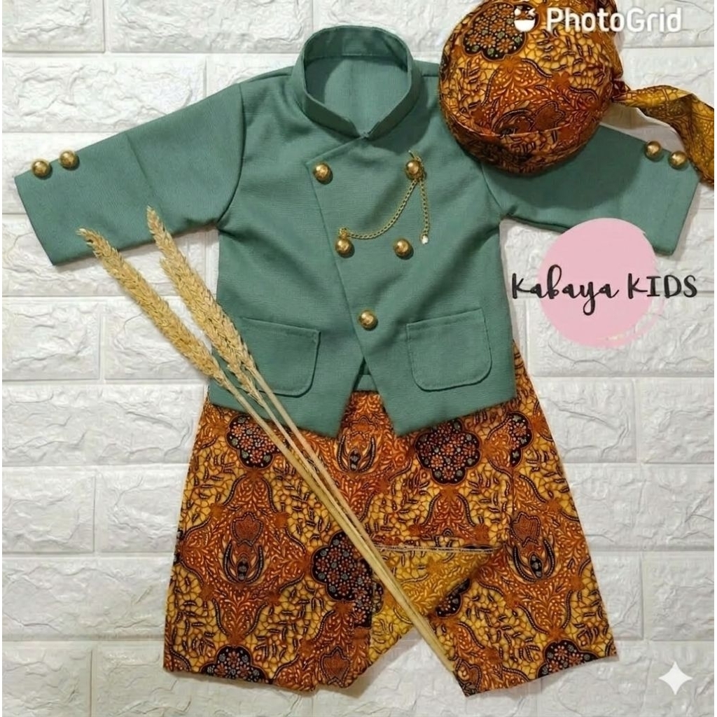 FREE BLANGKON Hijau Sage /Sage green Beskap Bayi/ Beskap Bayi Beskap anak tedak siten baju adat