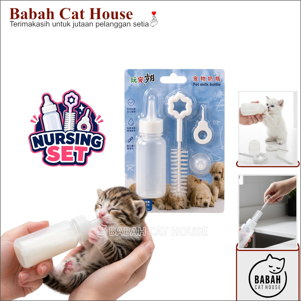 NURSING SET Dot Kucing Botol Susu Anak Bayi Anjing Hewan Kecil Murah Tempat Minum Kitten Puppy Baru 