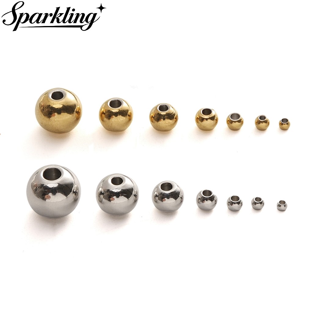 [5-50 PCS] Manik Spacer Bola Stainless Steel untuk Aksesori DIY Kalung dan Gelang