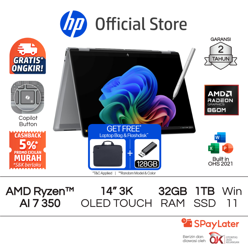 Laptop HP Envy x360 - OmniBook X Flip [NEW] 2 in 1 AMD Ryzen 7 Radeon 32GB RAM 1TB SSD Touchscreen S