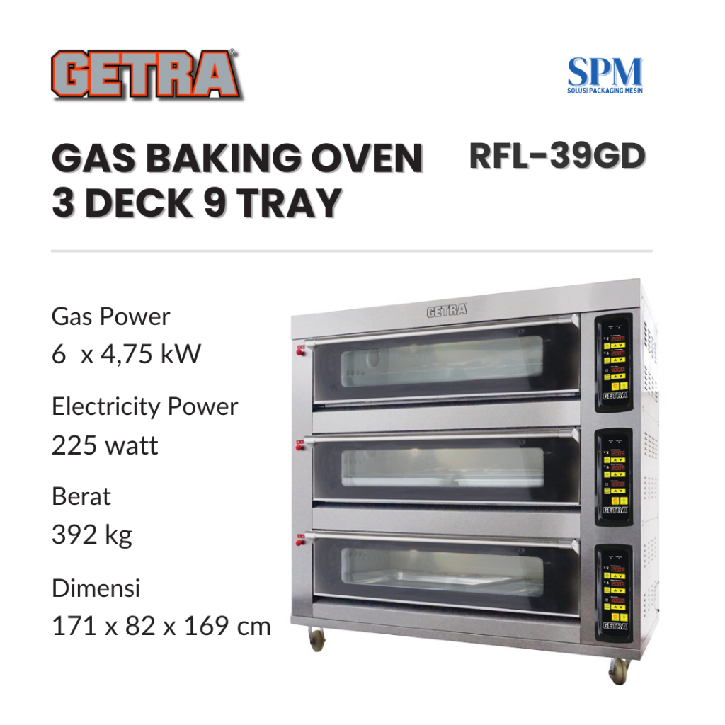 Getra Gas Baking Oven RFL 39GD Oven Gas 9 Tray 3 Deck