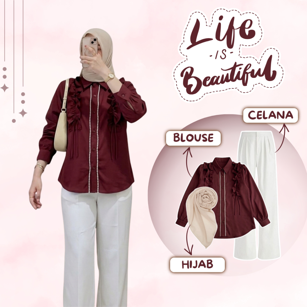 Outfit Hijab OOTD Kekinian Terbaru (BLOUSE_CELANA_HIJAB),OOTD Outfit Setelan Wanita FSA63