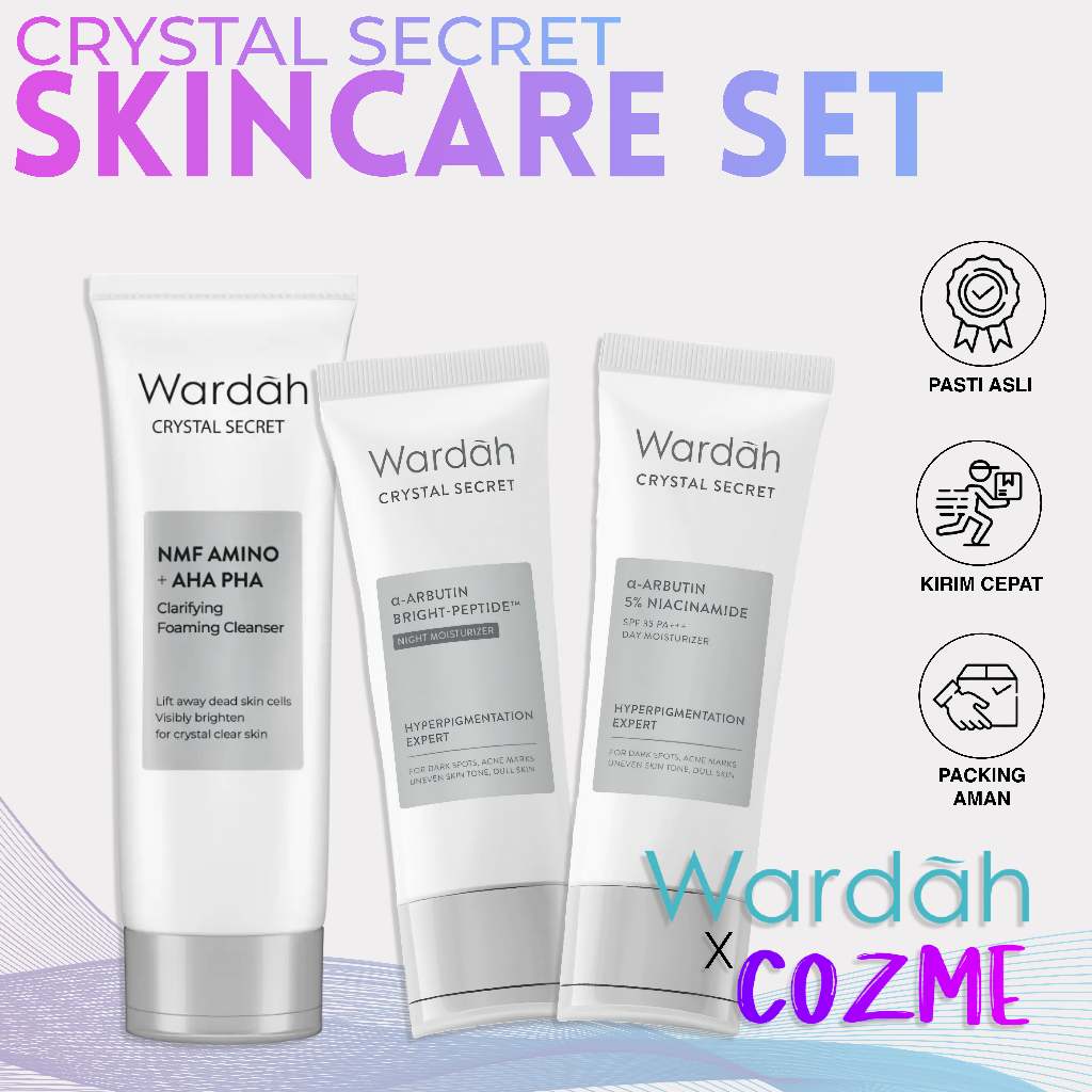 [3 PCS] WARDAH Crystal Secret Day Moist Tube || Night Moist Tube || Foaming Cleanser 100mL