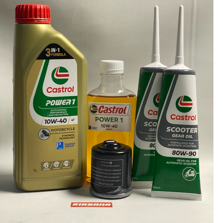 Paket OLI Mesin Vespa Matic 3v Iget (Oli 1,3 L, Oli Gardan 2, Filter Original ) untuk Sprint Primave