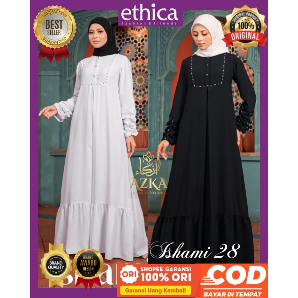 ETHICA Abaya Premium Ishami 28 Abaya Hitam Abaya Putih / Gamis Hitam Wanita Remaja Kekinian / Baju G