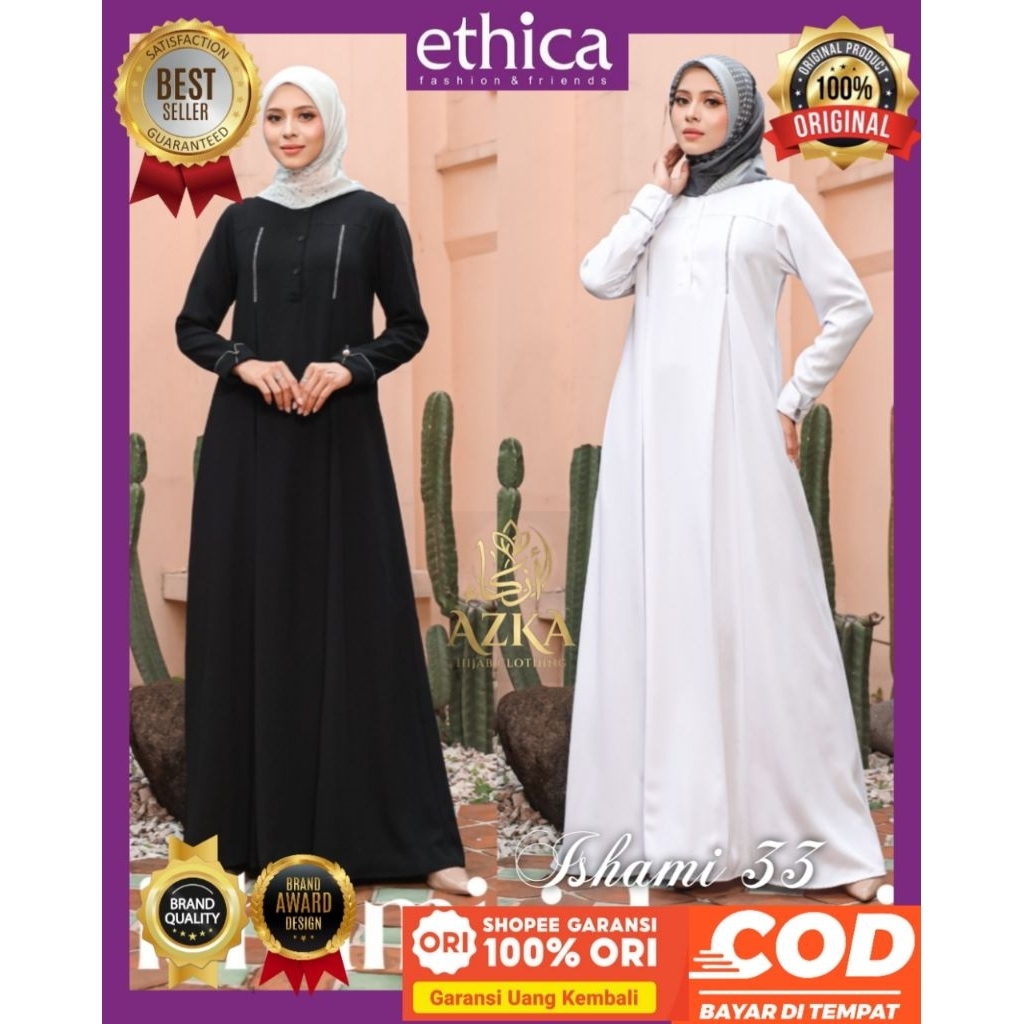 ETHICA Abaya Premium Ishami 33 Abaya Hitam Abaya Putih / Gamis Hitam Wanita Remaja Kekinian / Baju G