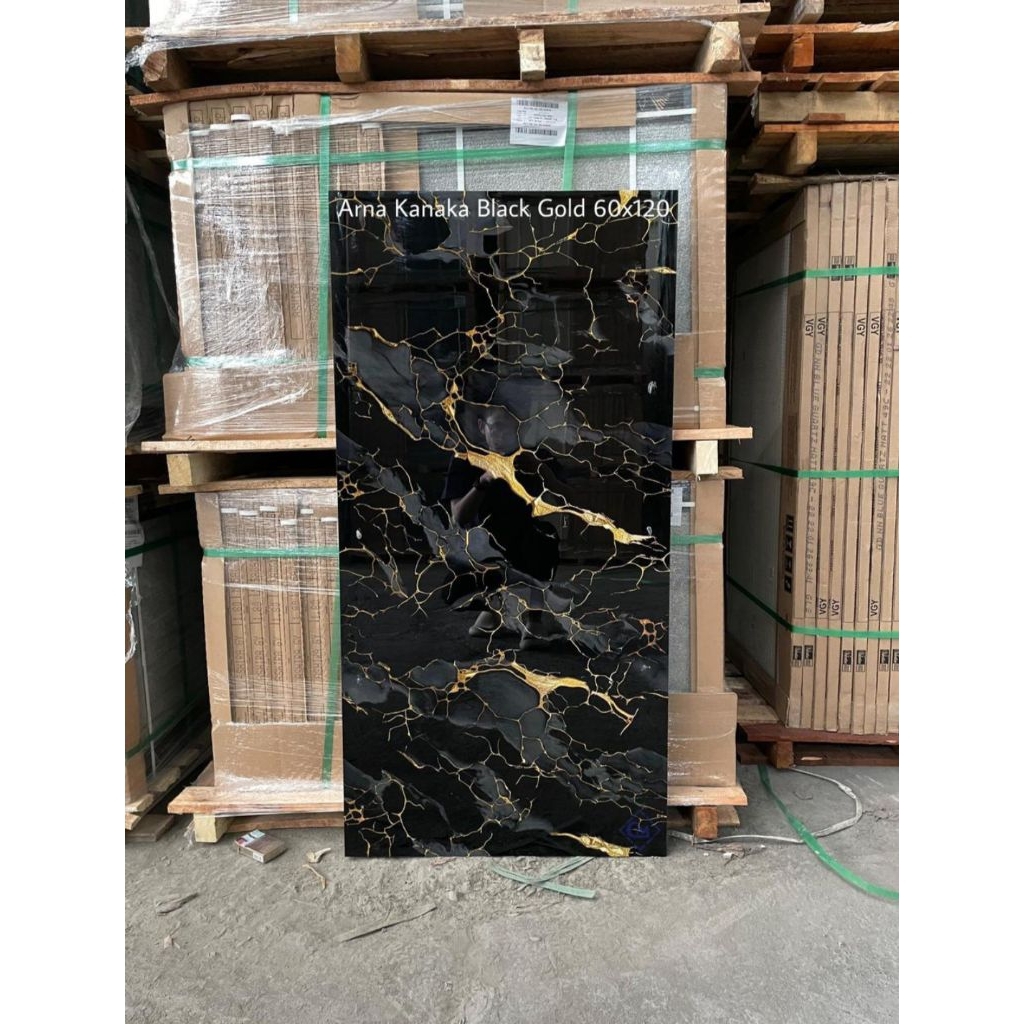 Granit lantai ukuran 60x120 hitam motif marmer kanaka black gold
