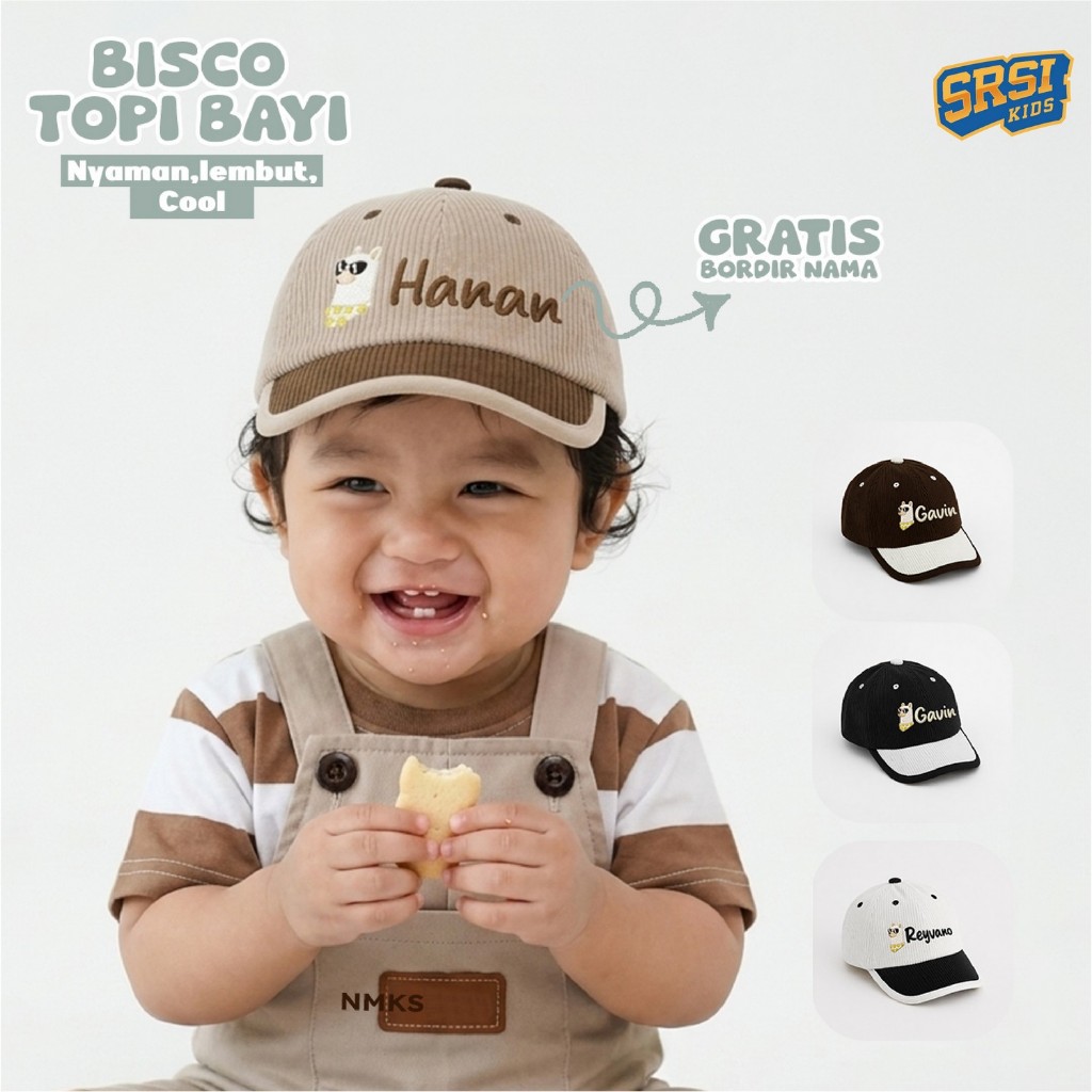 SRSI Topi Bayi Bisban Corduroy Custom Nama Bordir – Topi Bayi Lucu Premium | Topi Corduroy Premium
