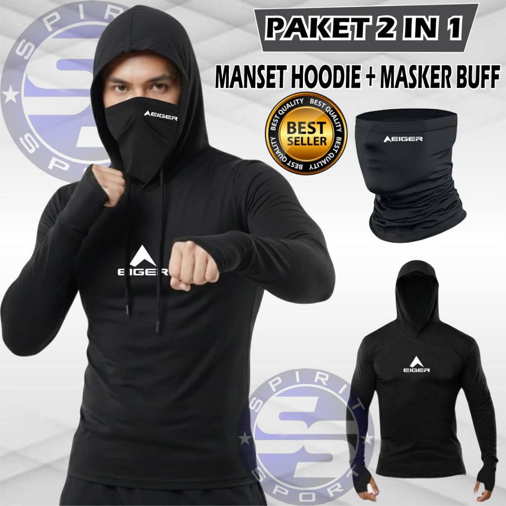 Paket Buff Masker Baselayer Hoodie Pelindung Hiking Outdoor Nyaman Elastis Quickdry Manset Pendaki