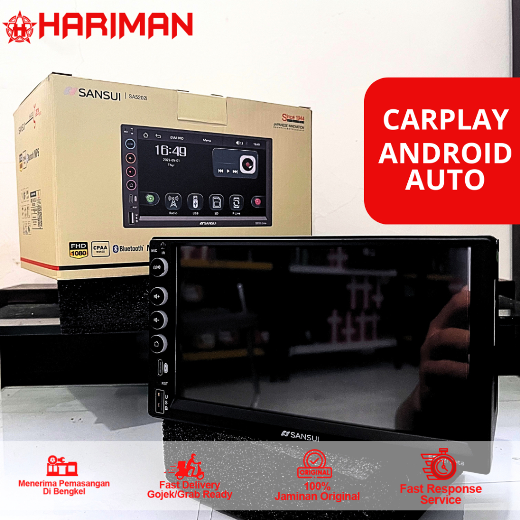 Head Unit Deckless SANSUI SA5202i ZETA SERIES 7 INCH MP5 CarPlay Android Auto