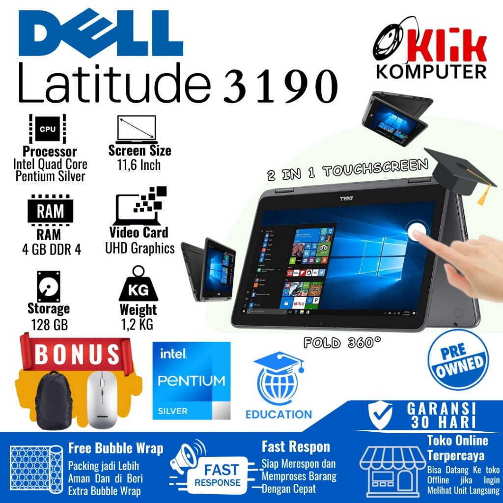 Laptop Dell Latitude 3190 Education Series 2 in 1 Foldable Touchscreen