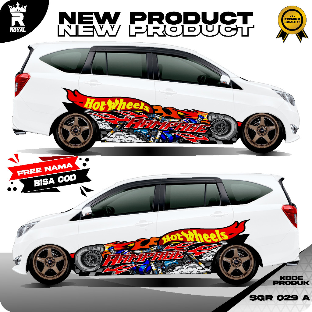 SGR 029 – DECAL MOBIL HOT WHEELS RAMPAGE RACING STYLE – UNIVERSAL SIGRA BRIO CALYA AGYA AVANZA XENIA