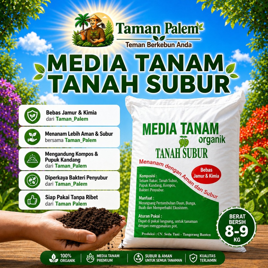 Media Tanam Tanah Subur Organik 1 Karung Taman_Palem - Siap Pakai untuk Tanaman Hias Sayur Buah