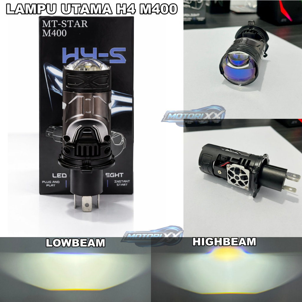 MT-STAR Lampu utama H4 M400 Socket H4 LED Blue Lens lampu led motor