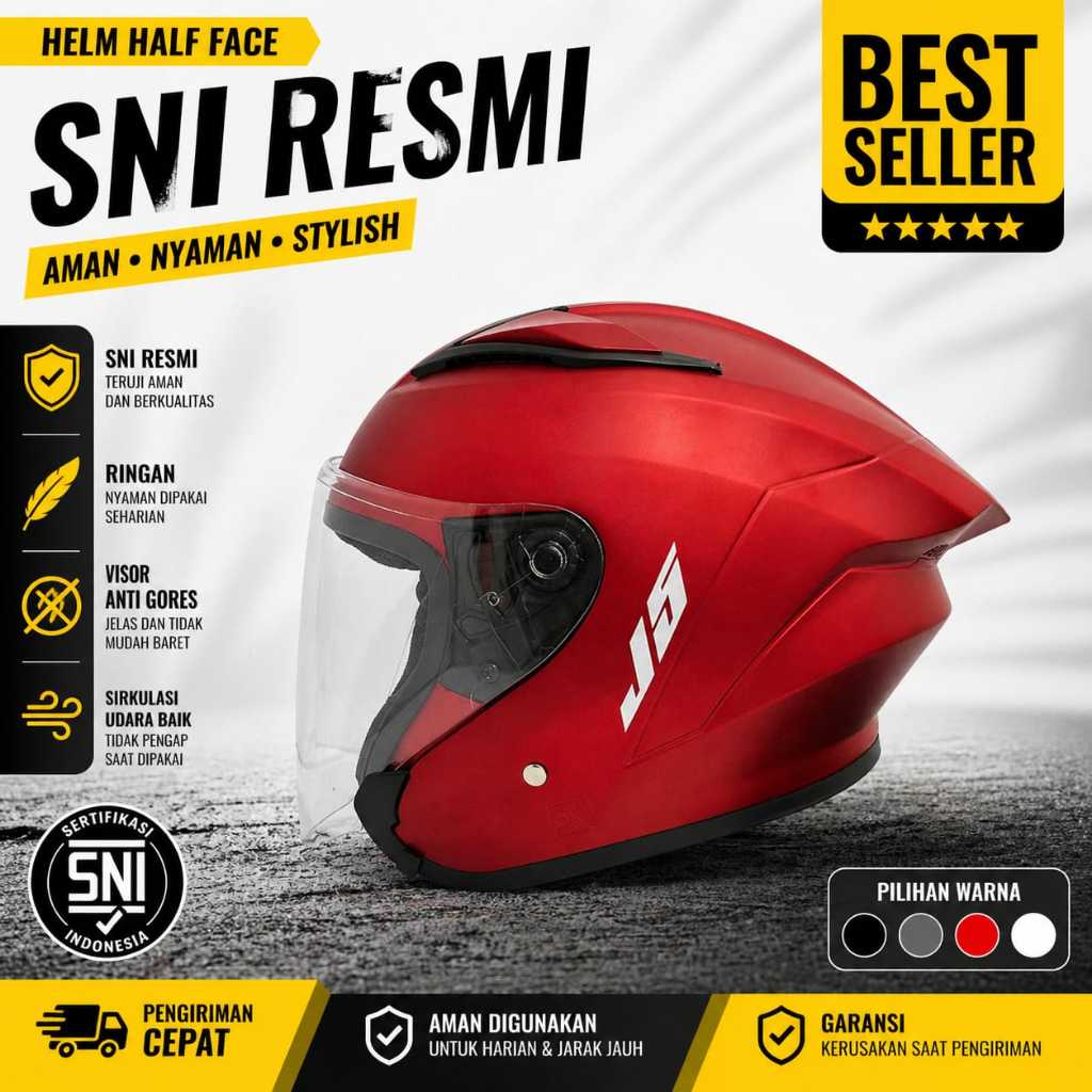 Helm Half Face J5 / J9 Solid Maroon Doff (SNI) XYZ Helm Dewasa Pria Dan Wanita Bisa Cod