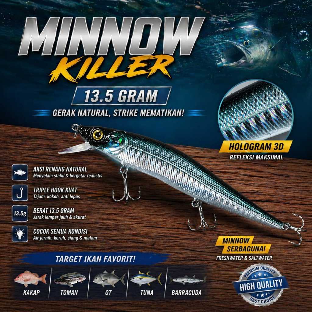 Umpan Pancing Lure Minnow Killer 13 Gram