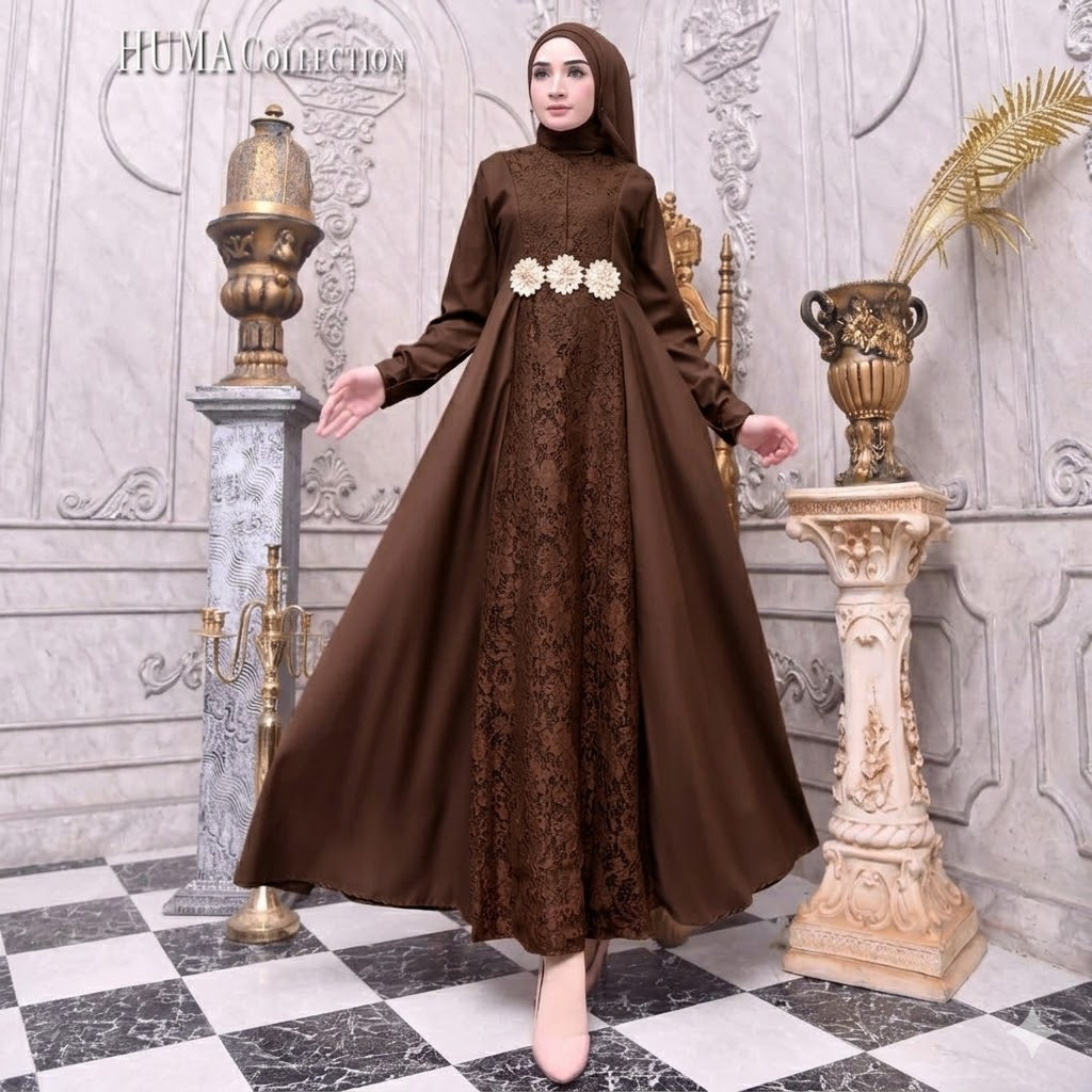 Gamis Jumbo Ld 120 130 140 cm Bahan Katun Toyobo Kombinasi Brukat Dress Busui Terbaru Kekinian