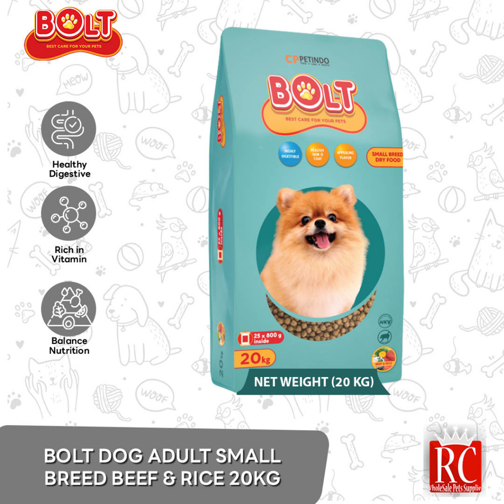Bolt Dog Small Breed Beef & Rice Dry Food Adult Makanan Anjing Dewasa 20 Kg