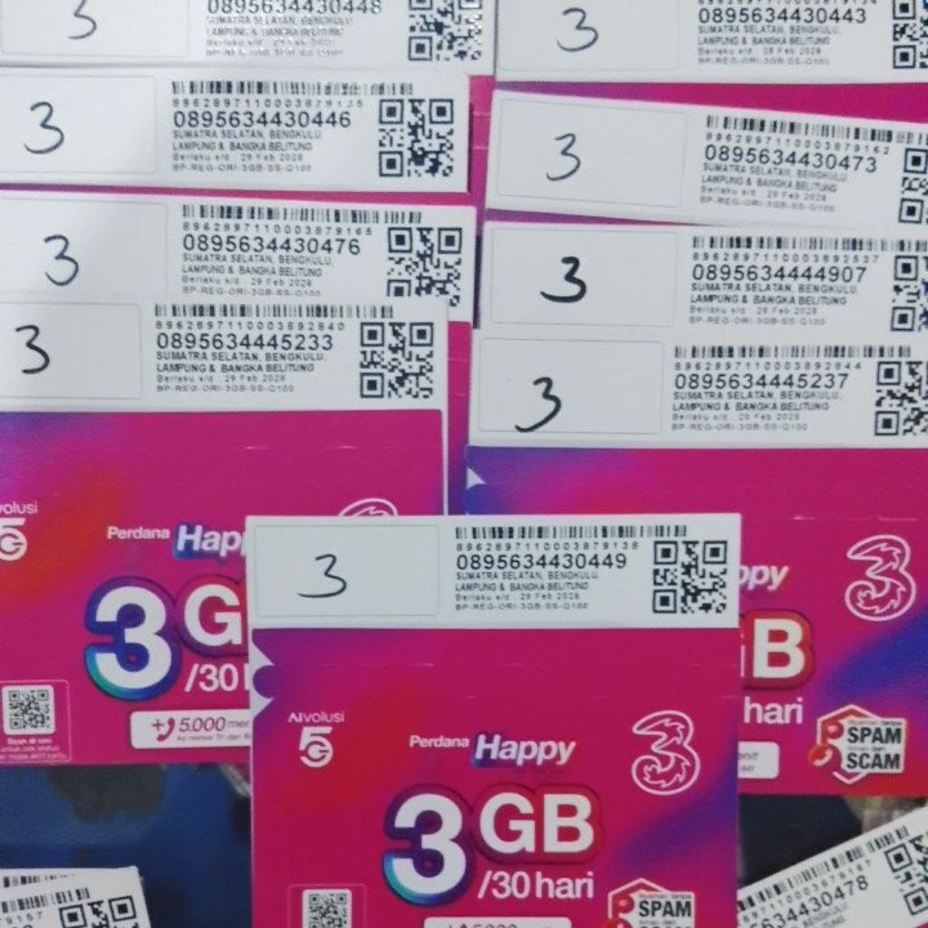 Kartu Perdana Tri 3GB Kuota Nasional, Masa Aktif 30 Hari