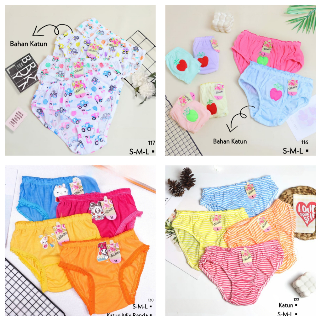 RVC75 - Celana Dalam Sempak Anak Perempuan S M L CD Brief Anak Cewek Underwear Katun Polos Pakaian D