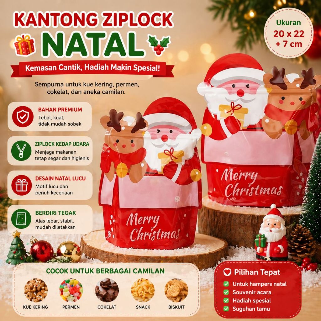 Plastik Ziplock Snack Natal Goodie Bag Natal Kemasan Bingkisan Natal