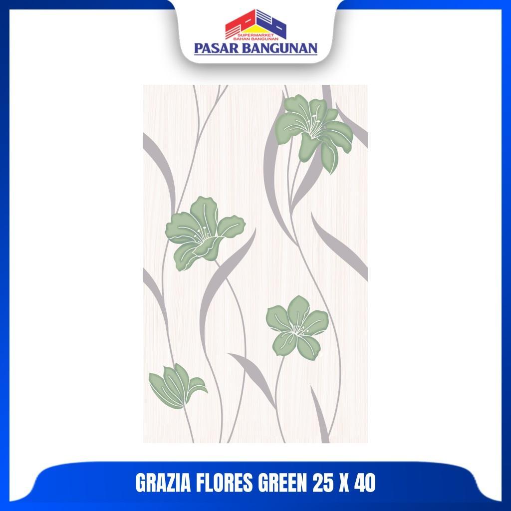 KERAMIK GRAZIA FLORES GREEN 25 X 40 KERAMIK MOTIF BUNGA