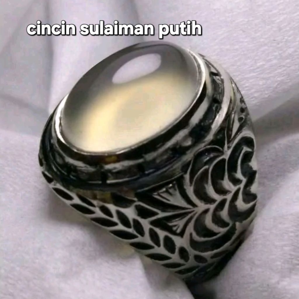 cincin batu akik sulaiman putih giwang pria elegan ring klasik anti karat