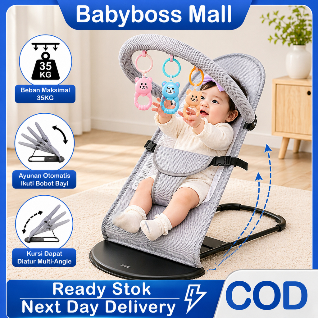 Terlarisss BabyBoss Kursi Ayunan Bayi Lipat Otomatis Elektrik Bouncer Bayi Nyaman Tempat Tidur