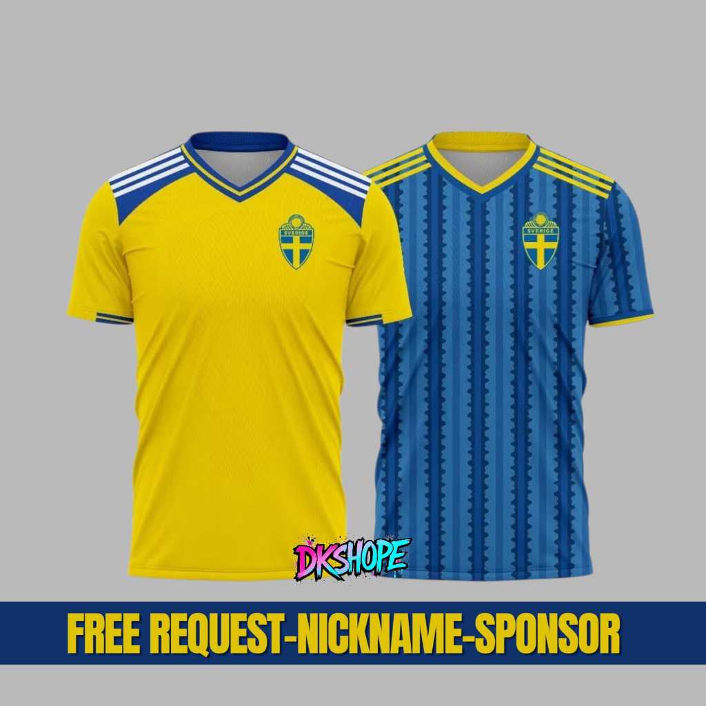 Jersey Bola Swedia Home Away 2026 Full Printing Dry-fit adem