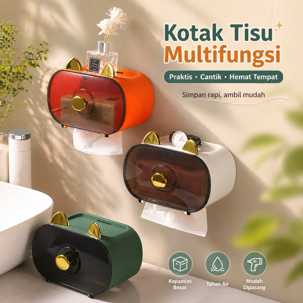 (ctshop1) Kotak Tissue Laci Plastik Tempat Tissue Storage HP Holder Rak Tisu Gantung Tempel Dinding