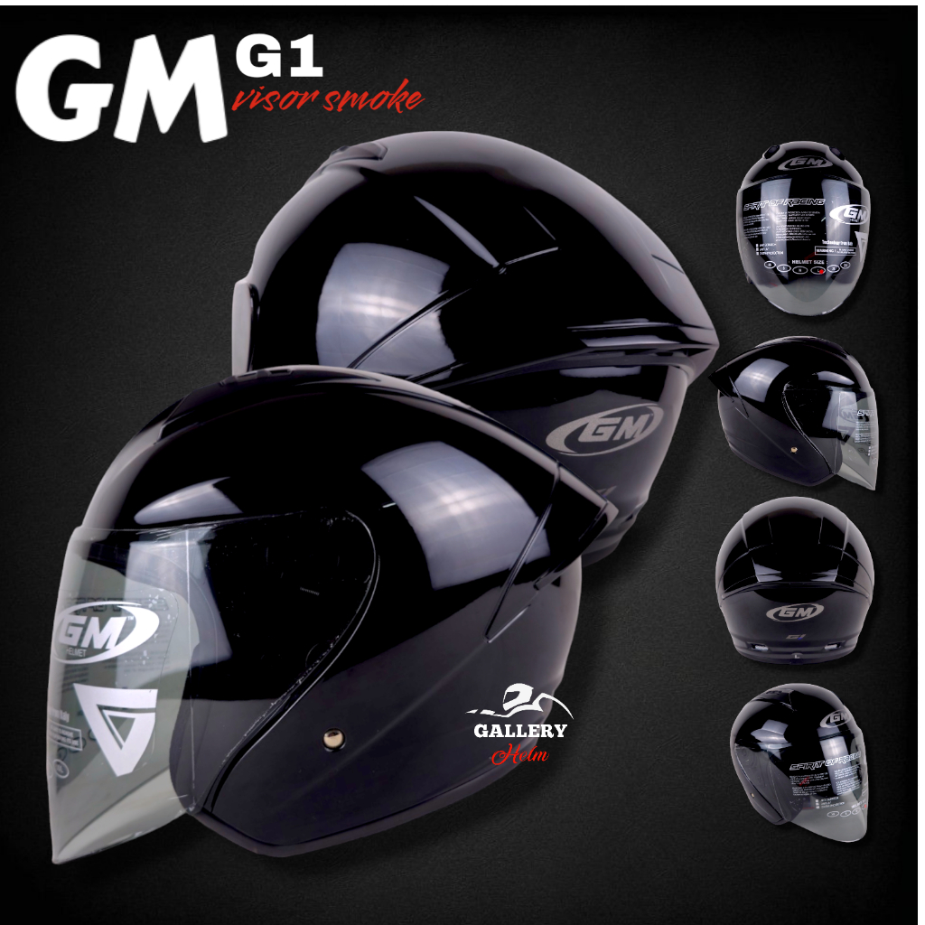 HELM GM G1 SOLID VISOR LIGHT SMOKE ALL VARIANT HALF FACE ORIGINAL SNI