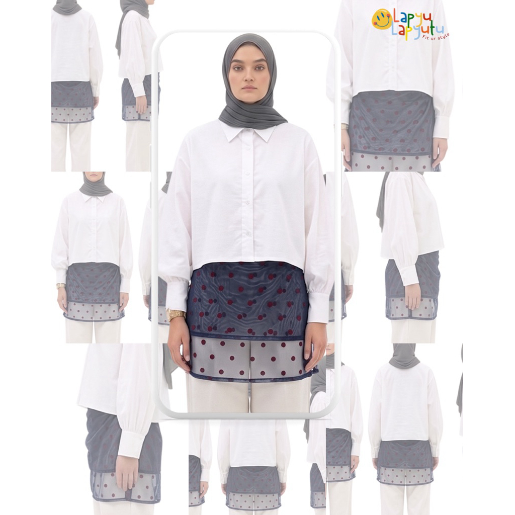 layering Doubel Skirt Polkadot Biru merah | Layering rok | OOTD Layering