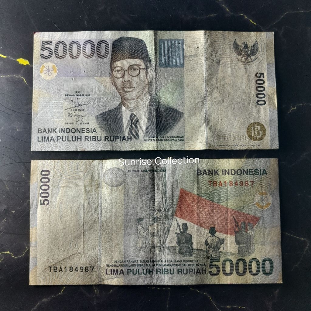 Uang Kuno Indonesia 50000 WR Supratman Tahun 1999 - XF bagus