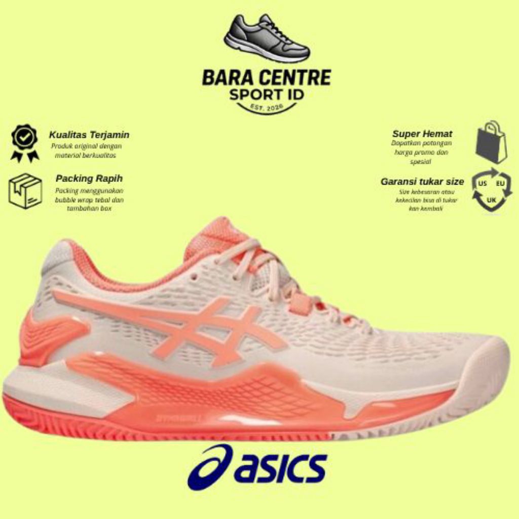 Asics Sepatu Padel Or Tenis Gel-Resolution 9 Wide Pearl Pink Sun (All Court)