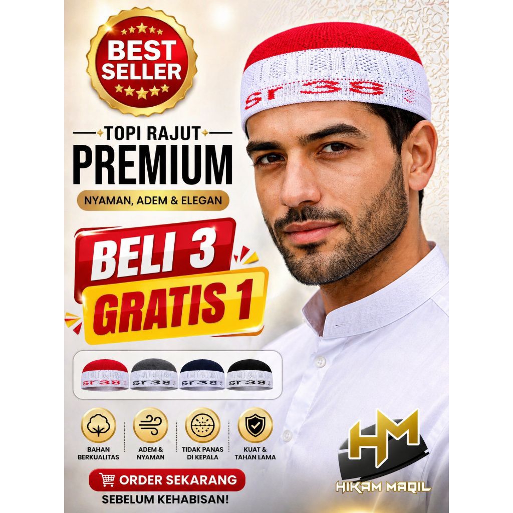 peci rajut dewasa merah putih.peci rajut premium nyaman dipakai