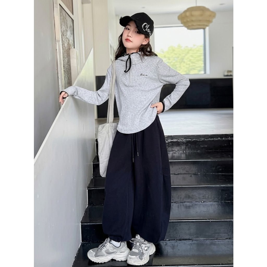 AIRLAINE GIRL SET Setelan Set Anak Besar Korean Style Teenager Remaja Perempuan Atasan Rajut Lengan 