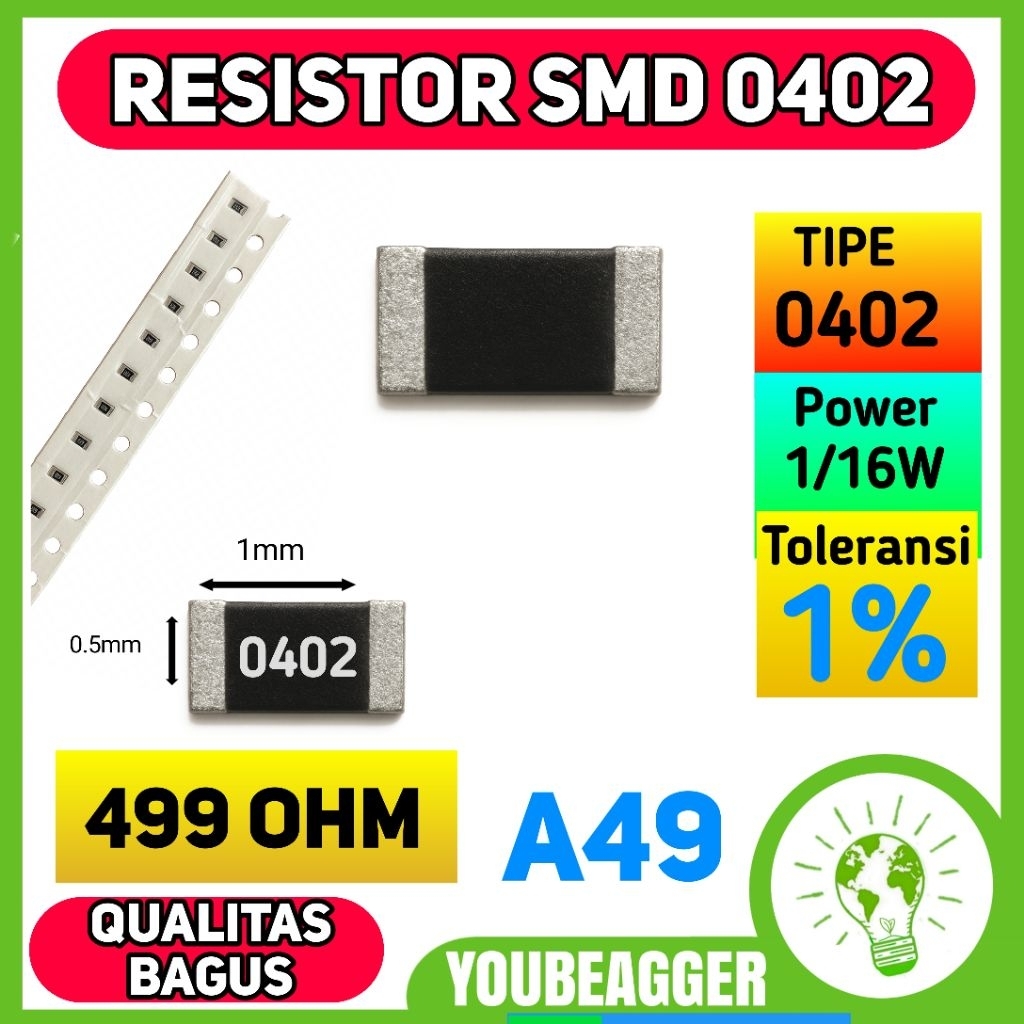 Resistor SMD 0402 499 Ohm 1% 1/16W Chip Resistor Presisi Original