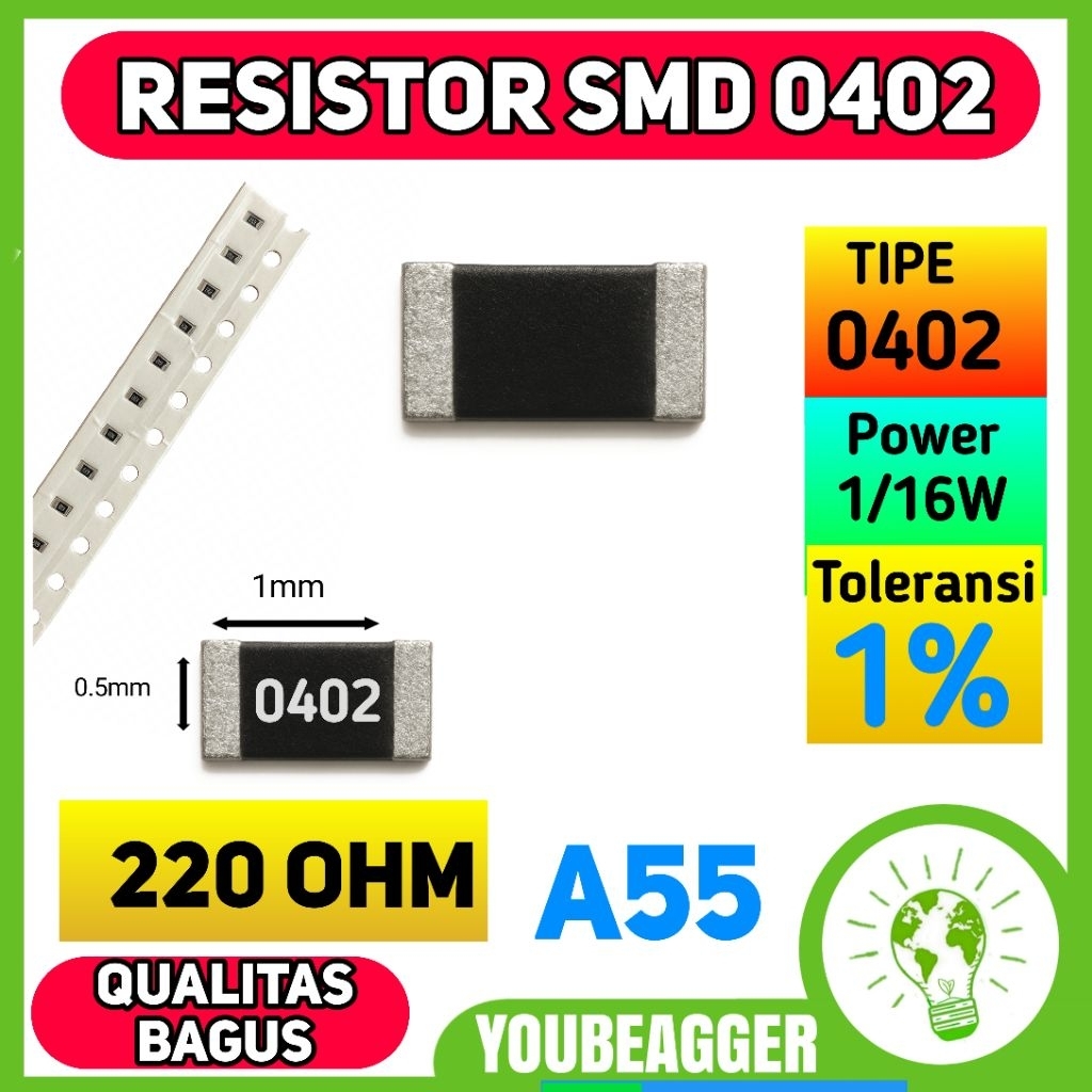 Resistor SMD 0402 220 Ohm 1% 1/16W Chip Resistor Presisi Original