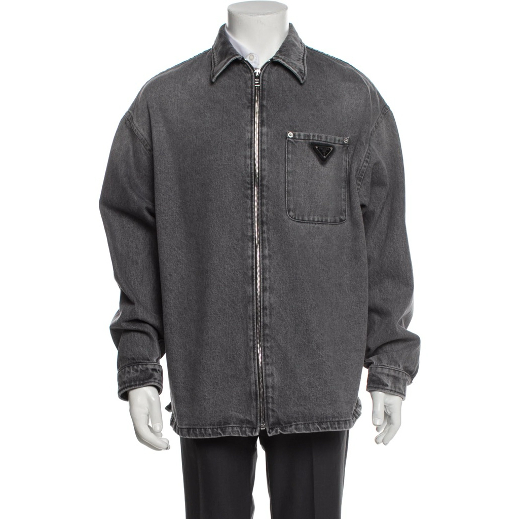 Original Prada Luxury Brand Denim Shirt Jacket Zip Up
