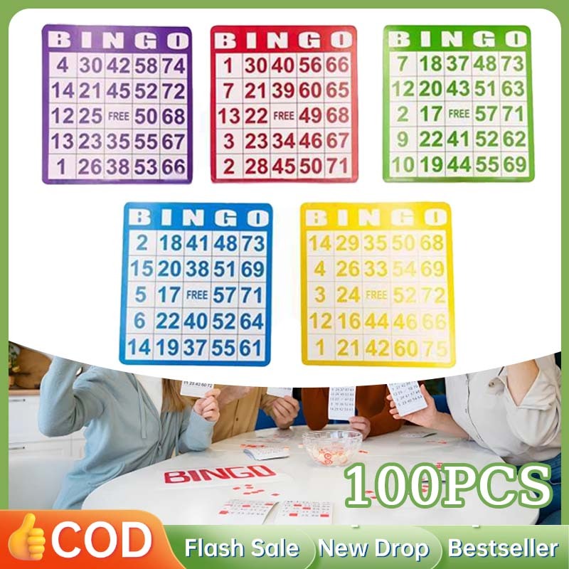 Kartu Bingo 100pcs Bingo Game 5 Warna Mainan Bingo Kartu Bingo Ukuran Besar