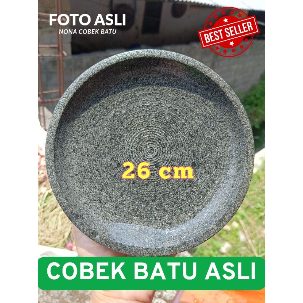 NONA Cobek Batu Asli Gunung Ukuran 26 cm Anti Luntur, Anti Jamur, Kuat, Tahan Lama