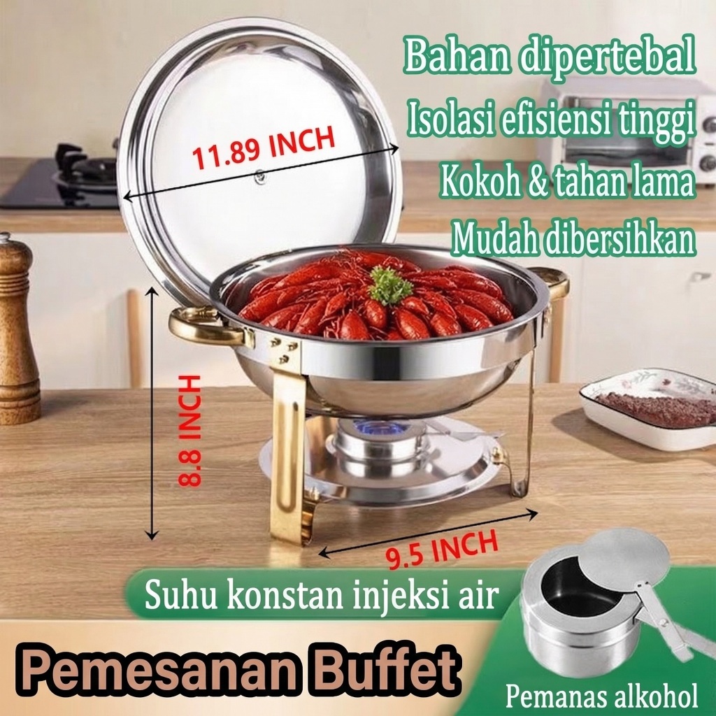 Wadah Prasmanan  Panci Prasmanan Bulat Stainless Steel Chafing Dish Tempat makan set prasmanan Denga
