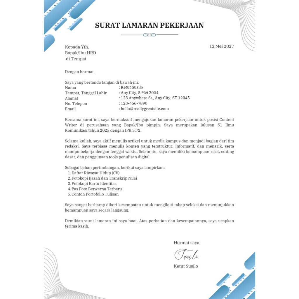 SURAT LAMARAN KERJA | CV
