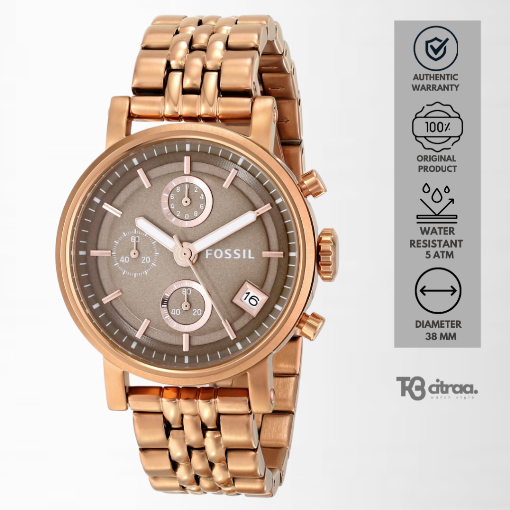 Jam Tangan Wanita Fossil Boyfriend Chronograph Stainless Steel Mewah Original ES3494