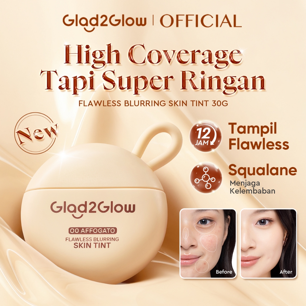 [Hot sale]Glad2Glow FLAWLESS BLURRING SKIN TINT 30G Concealer Foundation Bedak padat Make up Lightwe