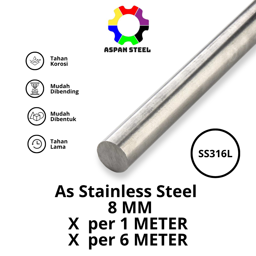 As 8 mm stainless steel 316