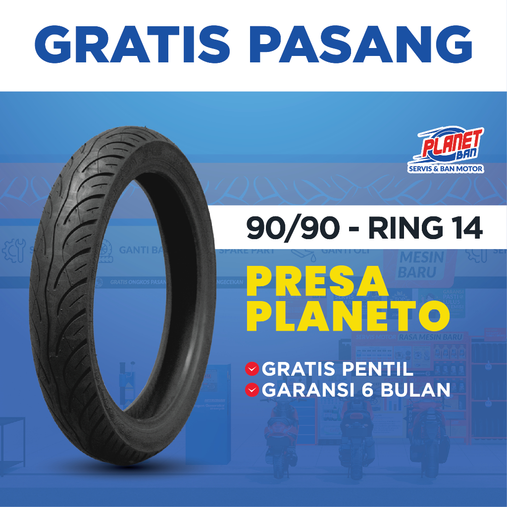 Ban Motor Ring 14 - 90/90 Presa Planeto TUBELESS (Ban Motor Lexi 125, Lexi 155, Beat, Scoopy (Old), 