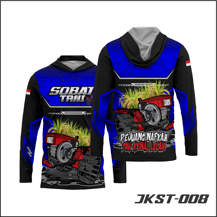 Kaos Jersey Petani Padi Sobat Tani Tangan Panjang Kupluk Tali Hoodie Bahan Adem Full Printing
