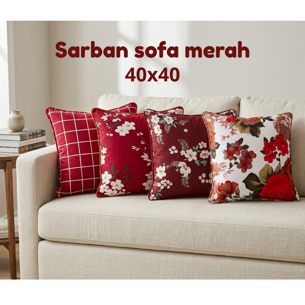 Shafiyyah.sarban (Merah) Sarung Bantal Sofa 40x40